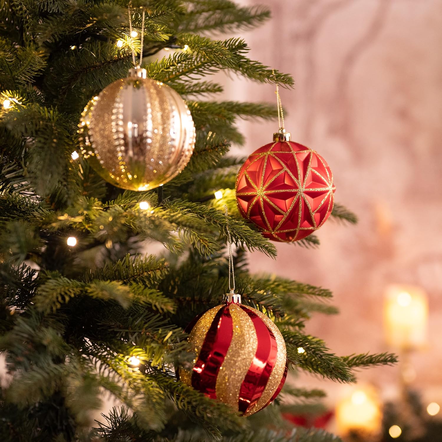 Valery Madelyn Large Christmas Ball Ornaments, 9ct 3.94 Inches Red and Gold Shatterproof Christmas Tree Decorations Set, Luxury Hanging Ornaments for Xmas Trees Bulk Holiday Decor