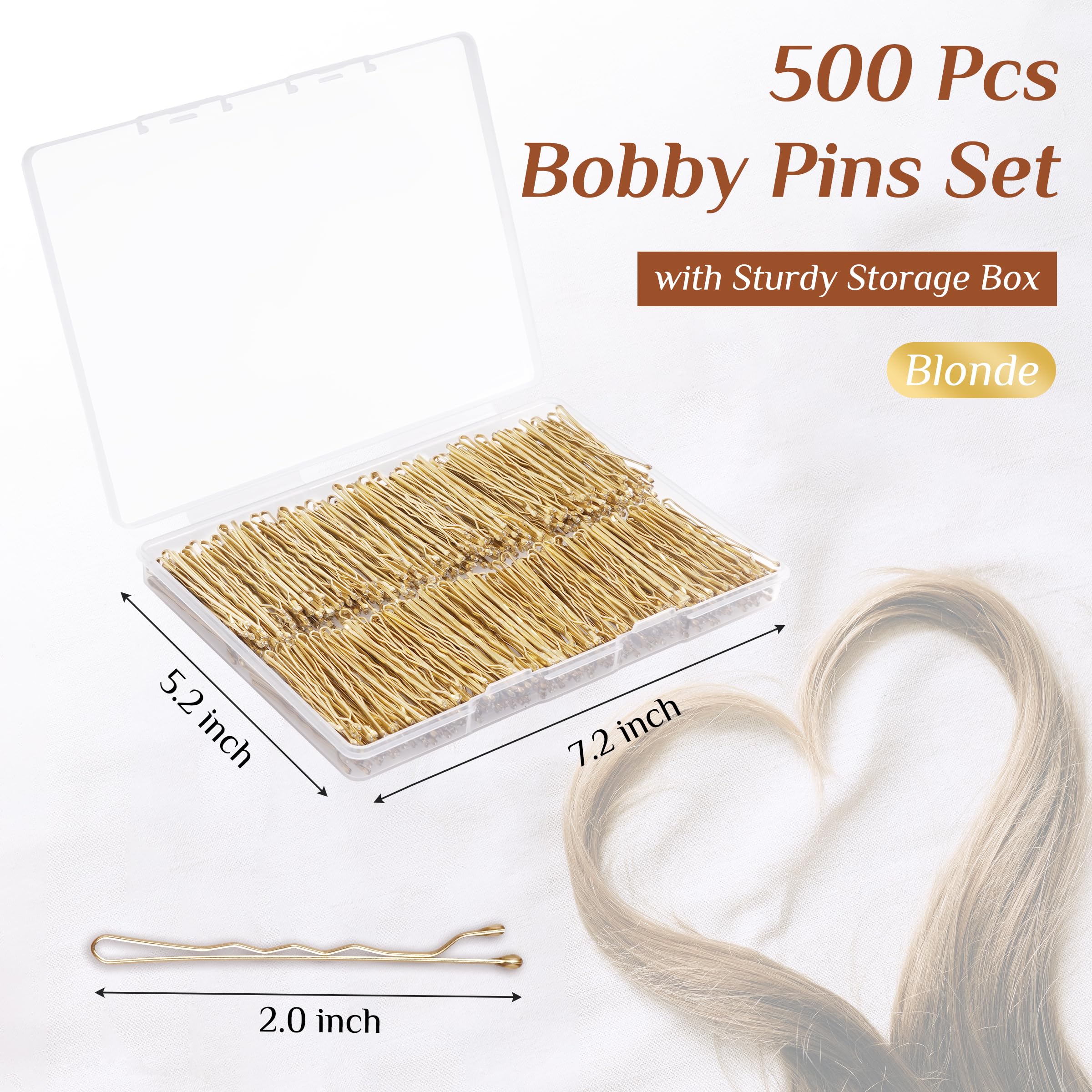 Bobby szpilki do włosów, 500 szt., blond szpilki Bobby, 5 cm, szpilki do włosów premium, bezpieczne trzymanie z pudełkiem do przechowywania, szpilki do włosów dla kobiet i dziewcząt