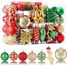Alupssuc 96pcs Christmas Tree Ornaments Set, Plastic Shatterproof Hanging Baubles for Xmas Tree Decor, Holiday Balls Decorations with a Forest Theme and Animal Designs in Red Green & Gold