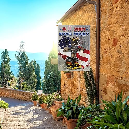 Miniatura 7 de Bandera de jardín 911 Never Forget de 12 x 18 pulgadas con texto en inglés "American We Remember 911", bandera de jardín del Día del Patriota