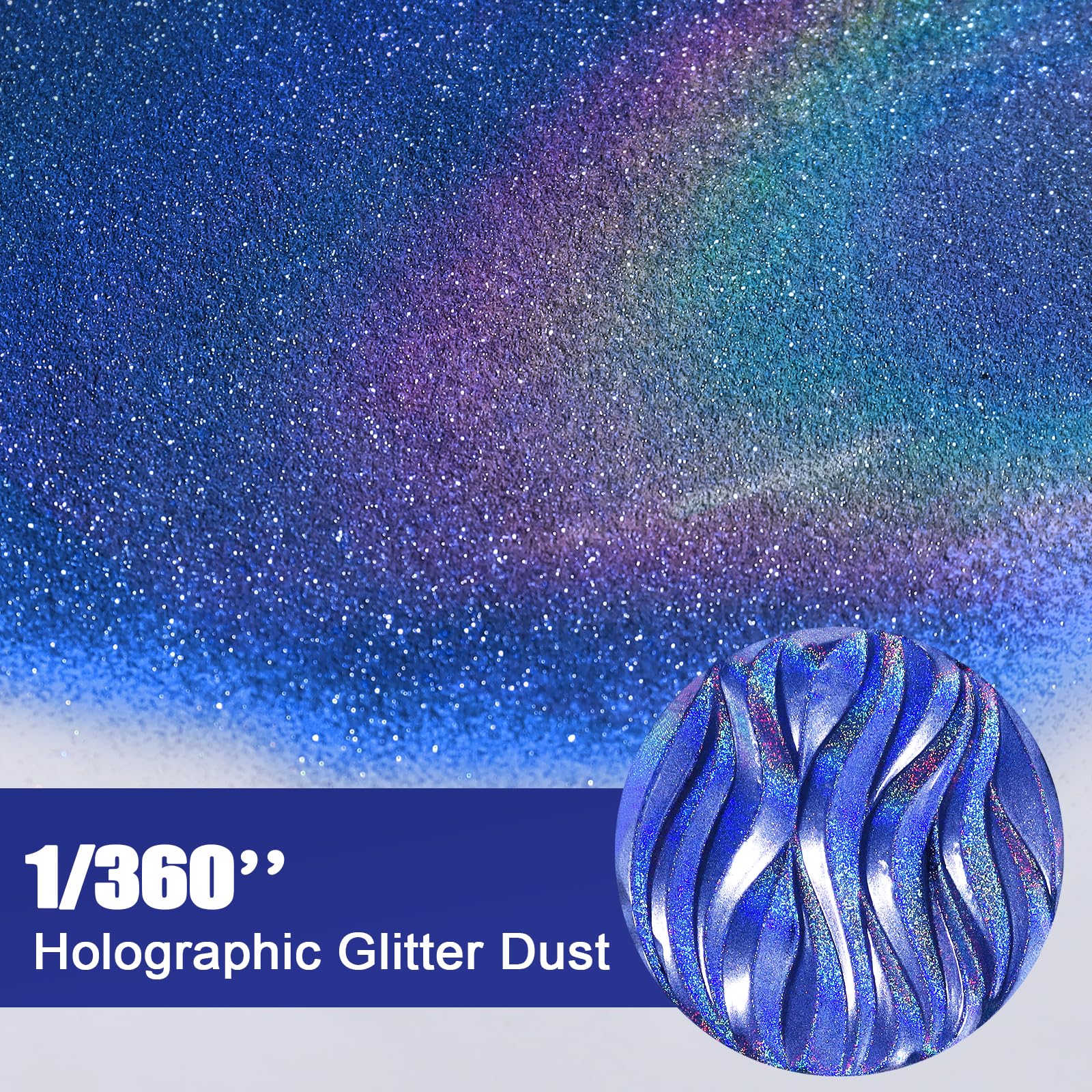 Renfio Polvo holográfico, Purpurina holográfica Azul, Purpurina en Polvo de Diamante de 1/360'' para Manualidades, Purpurina Fina de 1,94 oz/55 g para aplic Azul océano