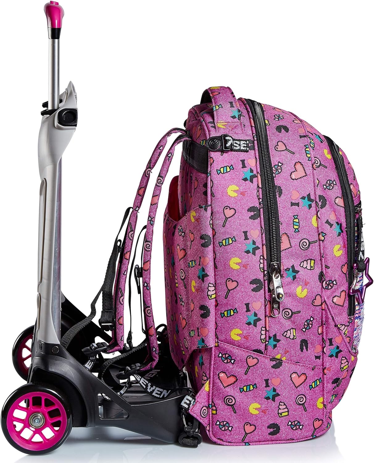 Seven Trolley Scuola Sganciabile Jack 2 Ruote, 3 in 1, Triplo Uso, Zaino Con Carrello Sganciabile, Zaini Trolley, Scuola Tempo Libero, Bambine e Ragazze