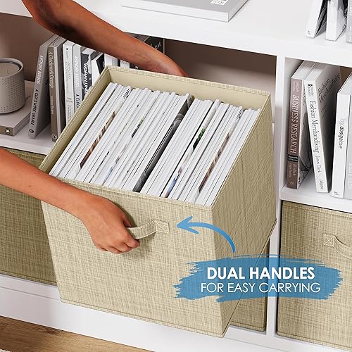 Miniatura 4 de NEATERIZE - Cubos de almacenamiento grandes de 13 x 13 pulgadas, juego de 6 cubos de almacenamiento Cubos de almacenamiento con asas dobles,