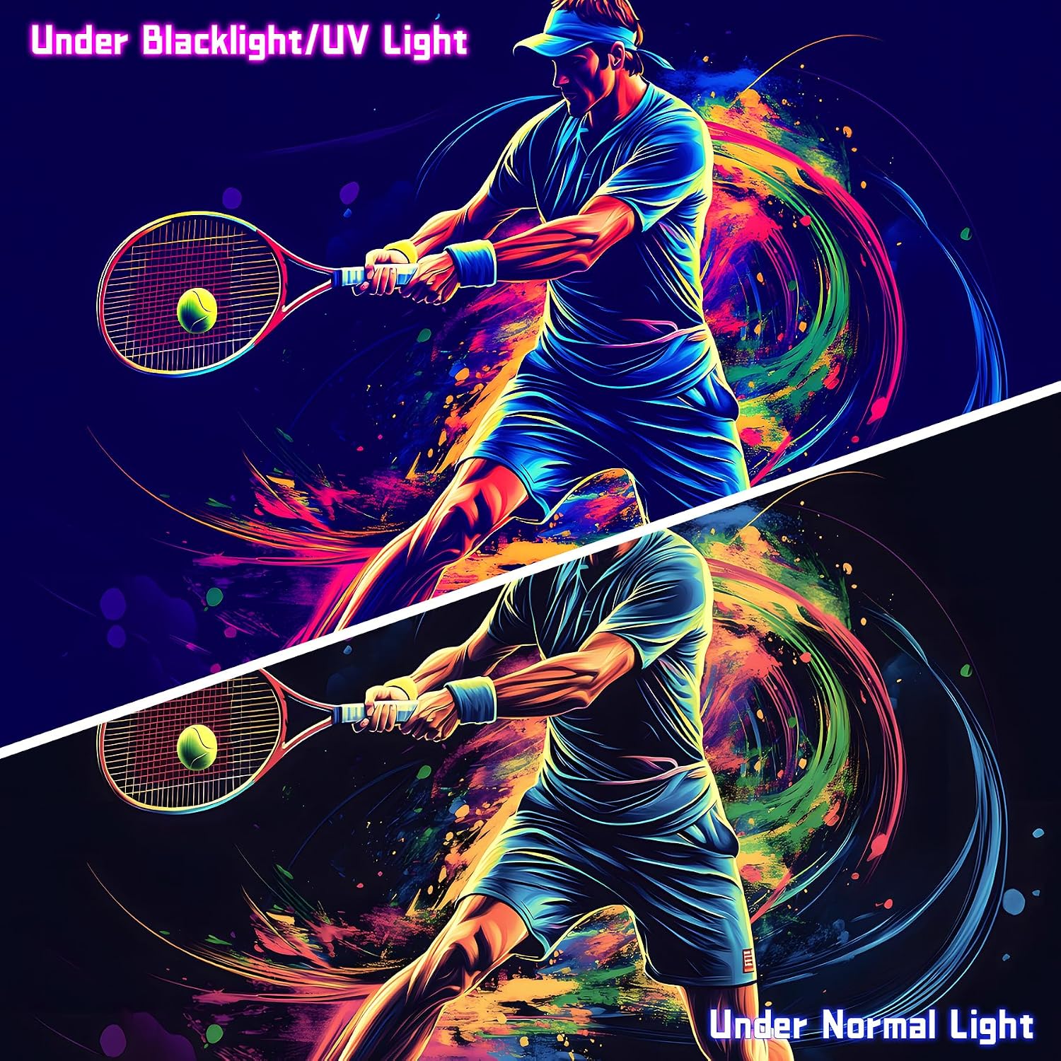 AOHMPT Tennis Blacklight Tapestry,UV Reactive Sports Poster 59L x 51W image 4