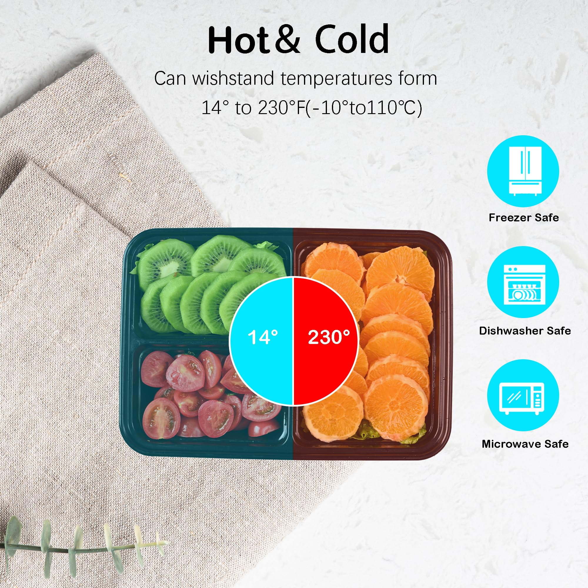 LOKATSE HOME Paquete de 48 recipientes de almacenamiento de alimentos de 3 compartimentos con tapas, reutilizables, sin BPA, apilables, aptos para microondas, lavavajillas y congelador (1,219.0 g)
