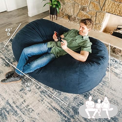 Miniatura 361 de Big Joe Fuf - Puf extragrande (XXL) relleno de espuma con funda extraíble, color niebla Lenox, poliéster tejido duradero, 6 pies, gigante Negro