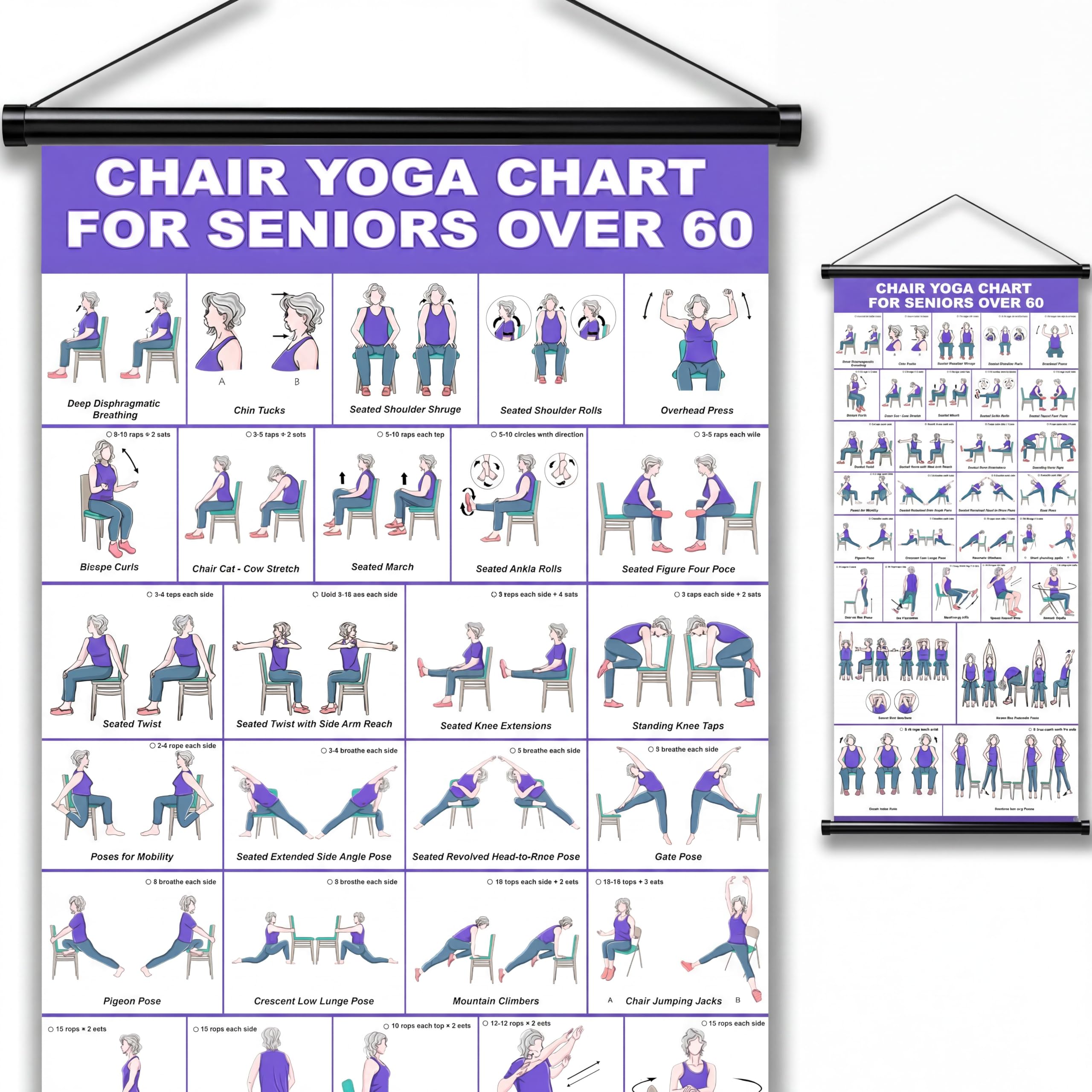 GiftNest Chair Yoga Wall Chart – 31 Poses for Seniors & Beginners – Fabric Poster with Hanging Rod & Rope – Durable, Foldable, and Easy to Display in Home or Office – Stretching & Mobility Guide-image-30