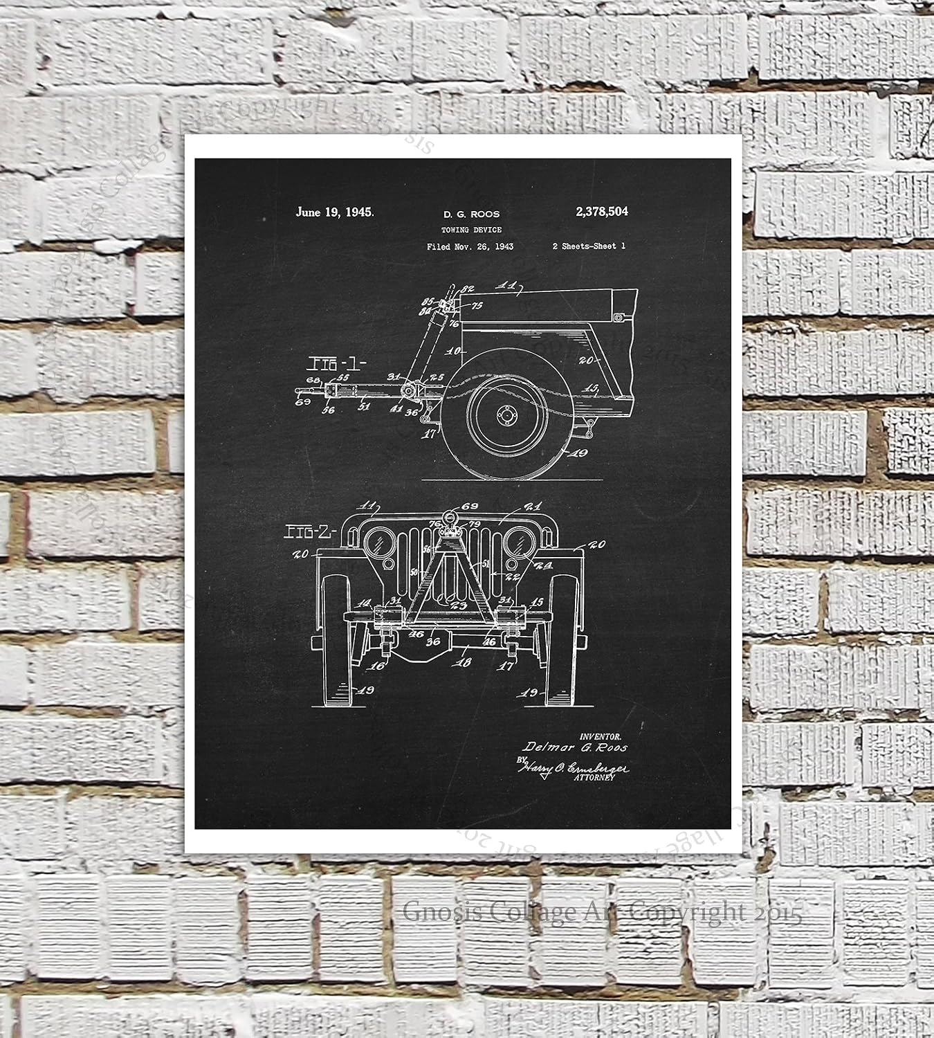 Gnosis Picture Archive Willys Posters Set of 6 Unframed Patent Art Prints WWII Army Military Vehicles Decor