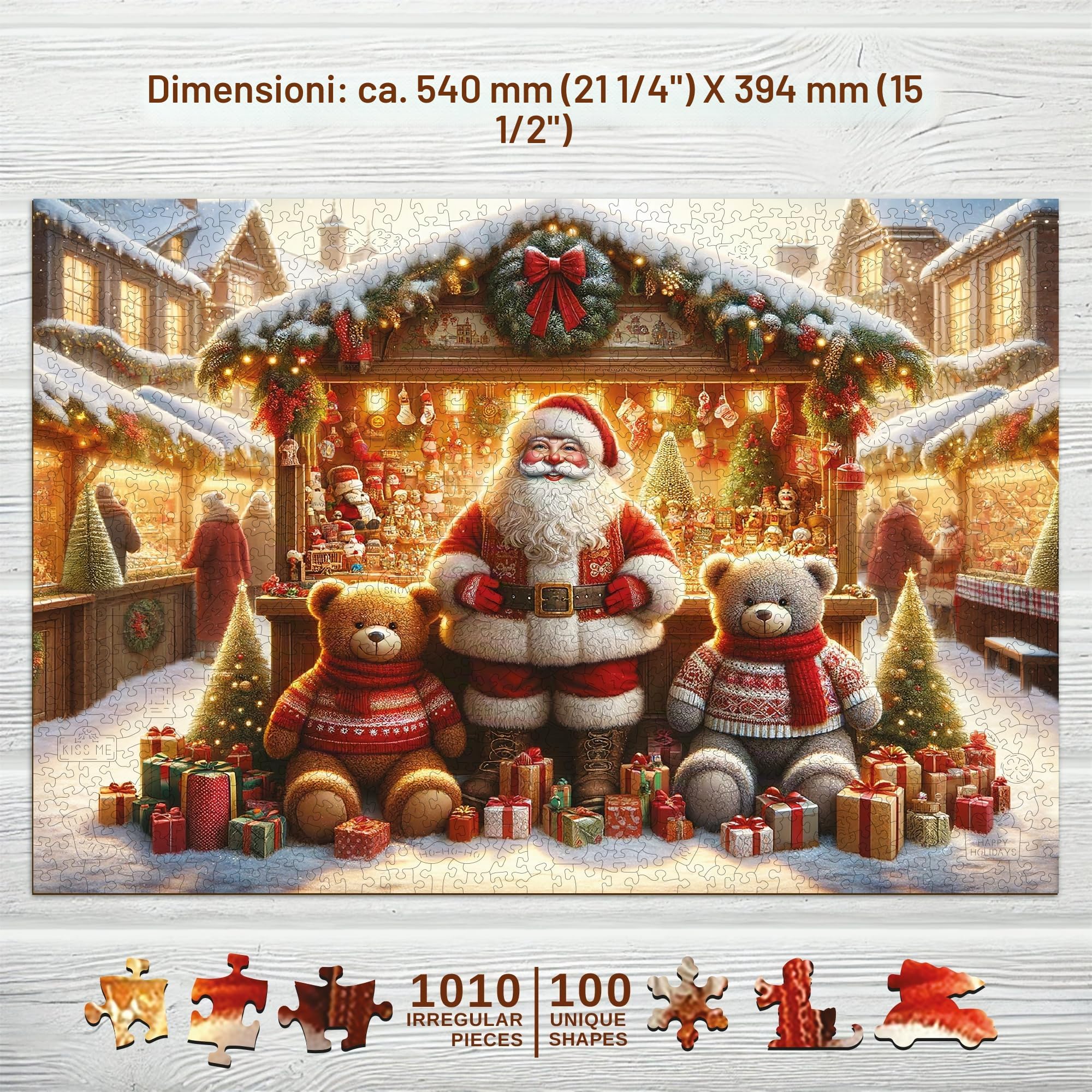 WOODEN.CITY Puzzle natalizio in legno da 1000 pezzi con 100 statuette uniche – Mercatino di Natale – 54 x 39,4 cm, realizzato in UE