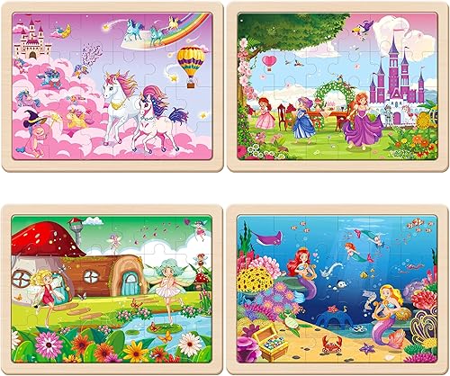 Miniatura 2 de SYNARRY Rompecabezas de madera de hada de princesa sirena unicornio para niños de 3 a 5 años, 4 paquetes de 24 piezas rompecabezas para niños de 4 a