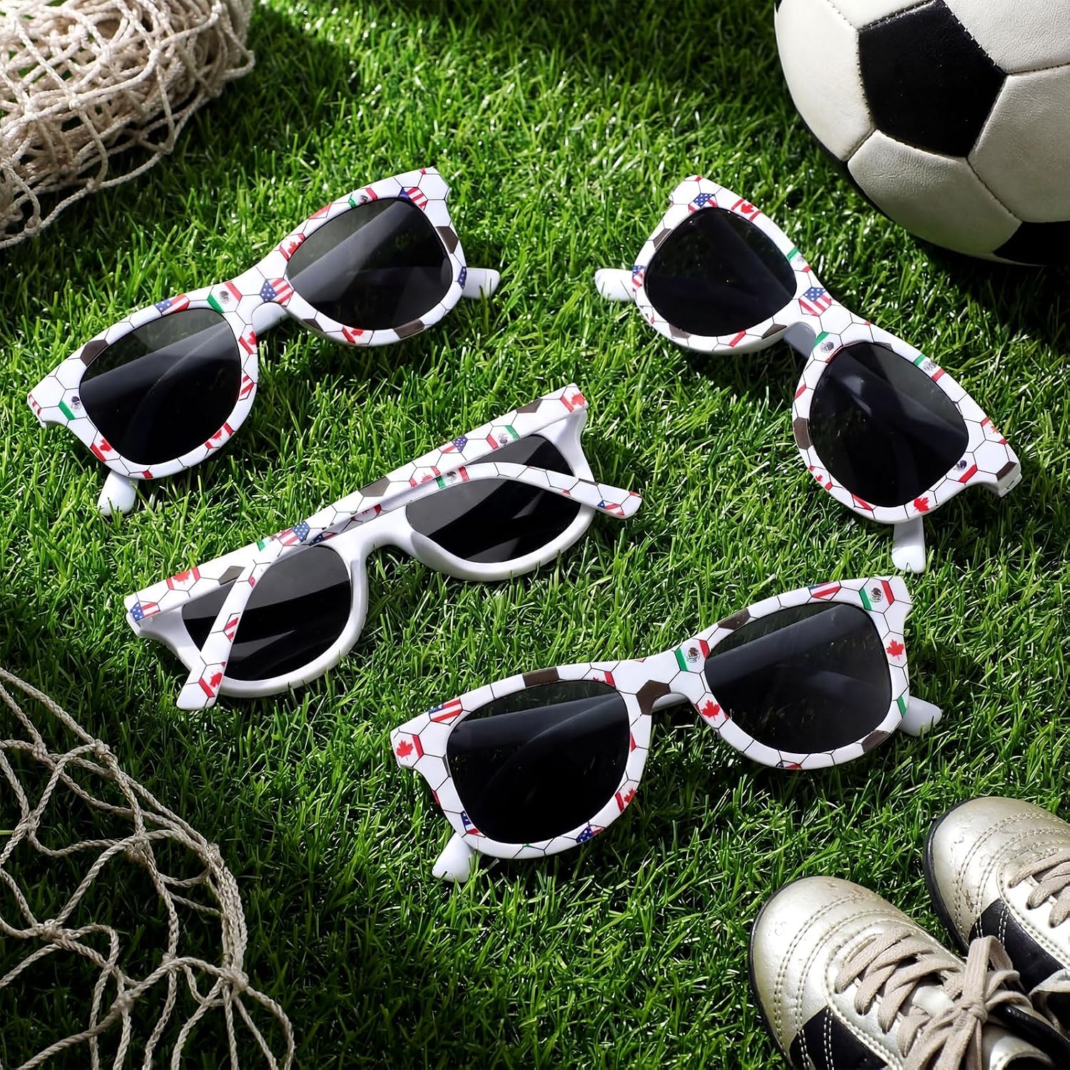 Kingdder 16 Pcs Soccer Sunglasses Bulk American Canada Mexico Flag Soccer Party Favors Sunglasses Sports Ball Glasses Gifts for International Events Sports Game Team Celebrations Party Prizes