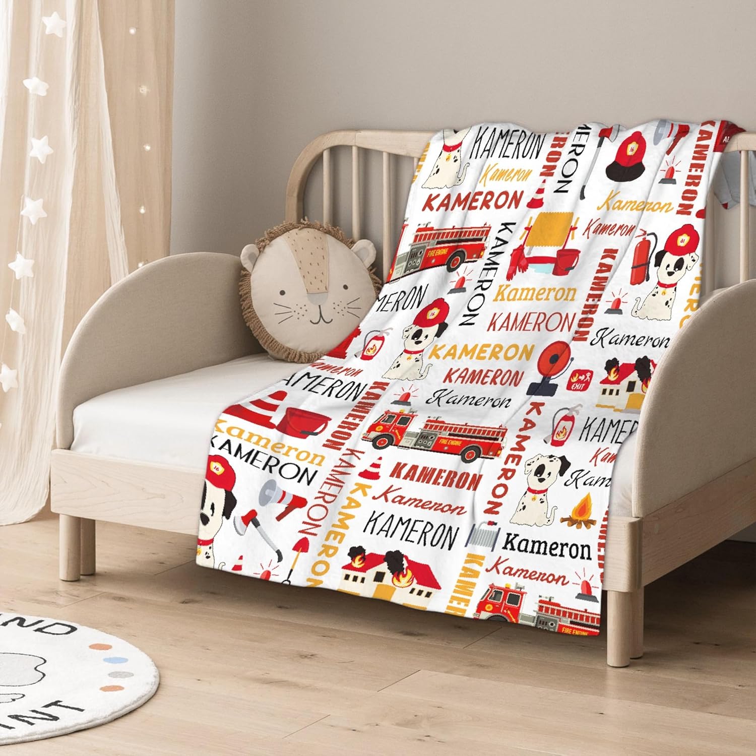 Personalized Baby Blanket for Girls Boys Fire Truck Custom Baby Blanket with Name Swaddle Blanket for Toddlers Infants Kids Shower Newborns Nursery Stroller Crib Decor Throw Birthday Gift