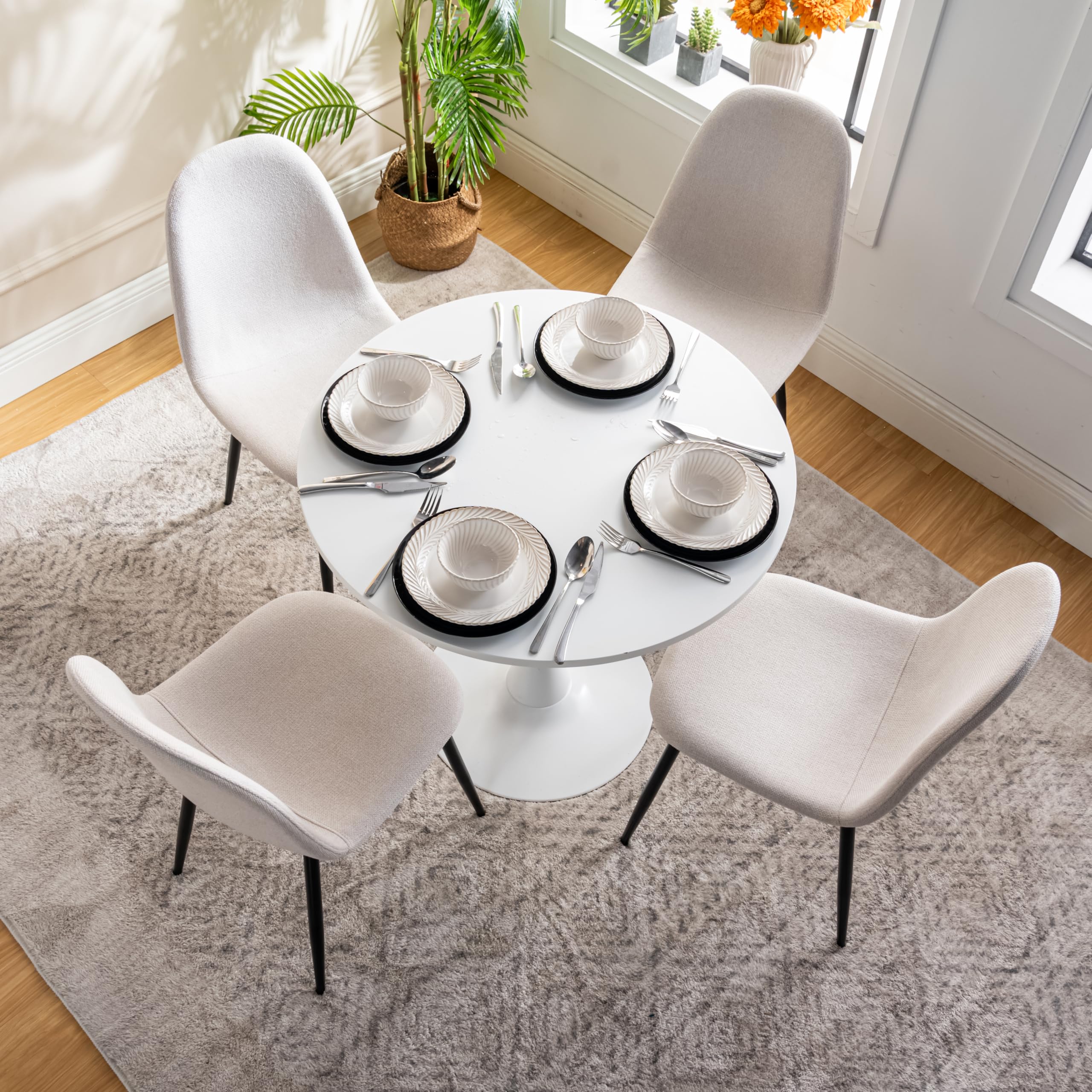 Meuble Cosy Table à Manger Ronde pour 2-4 Personnes, Table de Cuisine Scandinave avec Pieds en Forma de Trompeta, Blanc, 80x80x75cm