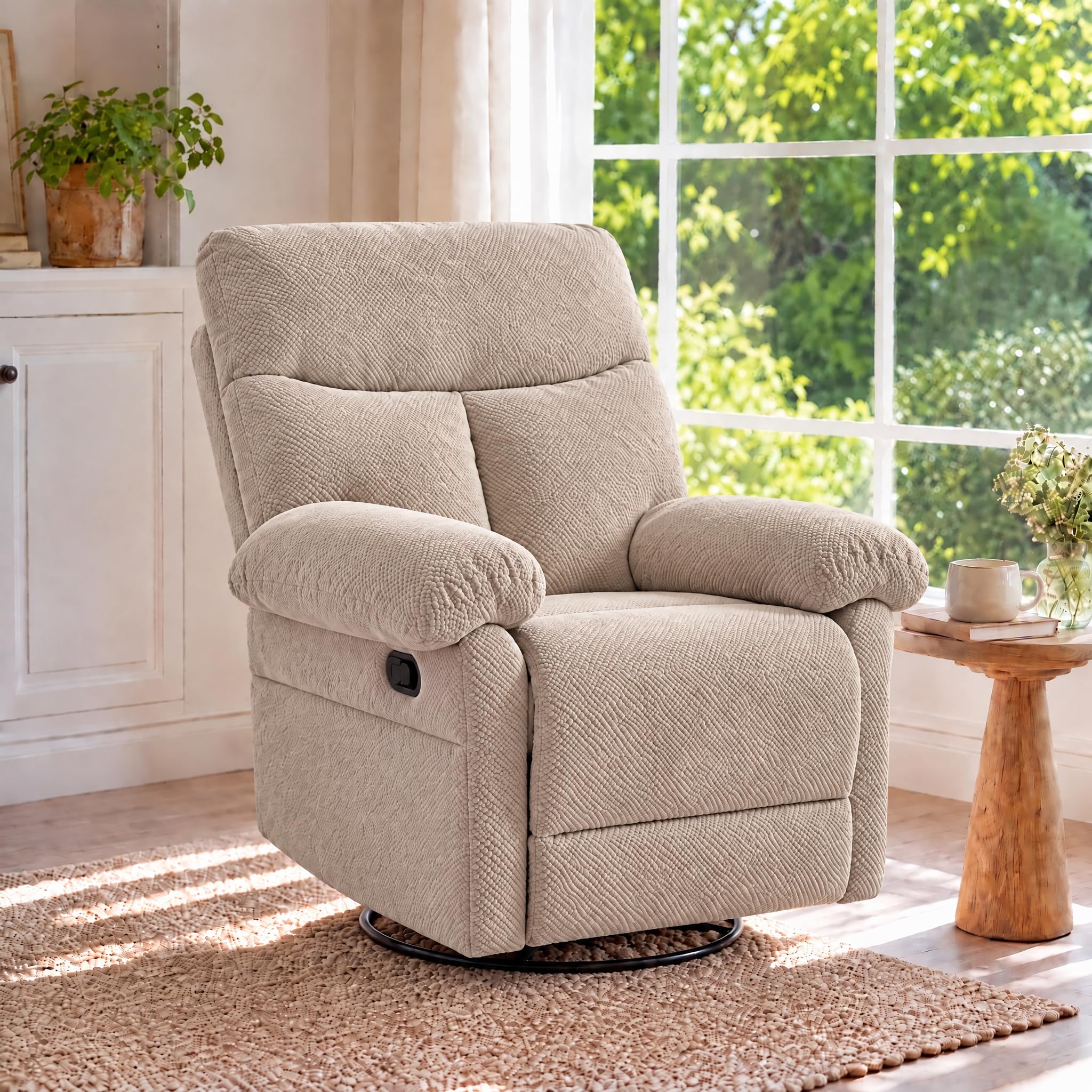 Manual 360° Swivel Rocker Recliner Chair for Living Room, Camel