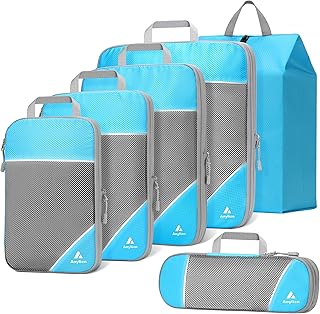 ANYLION Compression Packing Cubes, 6 Set/4 Set Compression Packing Cubes for Carry on Suitcase, Travel Essentials, Travel Organization, Expandable Luggage Suitcase Organizer Bags Set, Blue