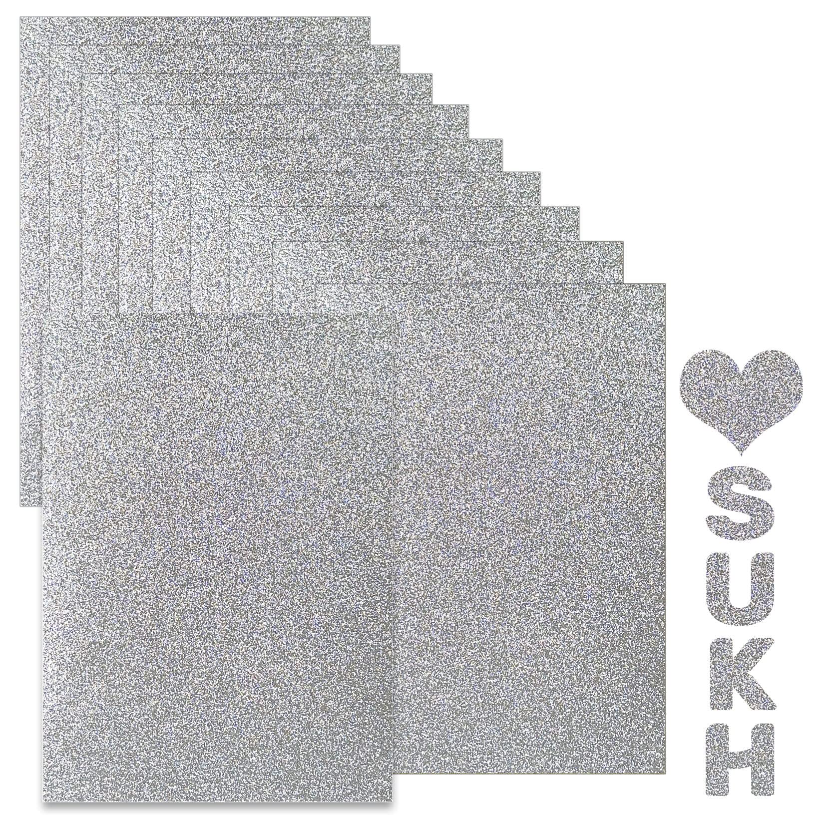 Sukh Silver Glitter Cardstock Paper - Glitter Cardstock Craft Paper A4 Thick Colored Crafts Christmas Valentines Gift Box Wrapping DIY Wedding Birthday Party Sparkle Decor Scrapbook 250GSM 10pcs