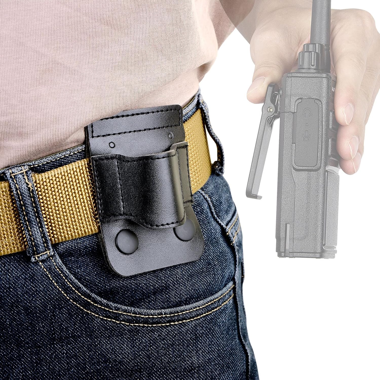 iGuerburn Tactical Radio Holder Duty Belt Clip for 1.5"/1.75"/2" Belts, Microfiber Leather Radio Pouch Radio Holster for Duty Belt Accessories