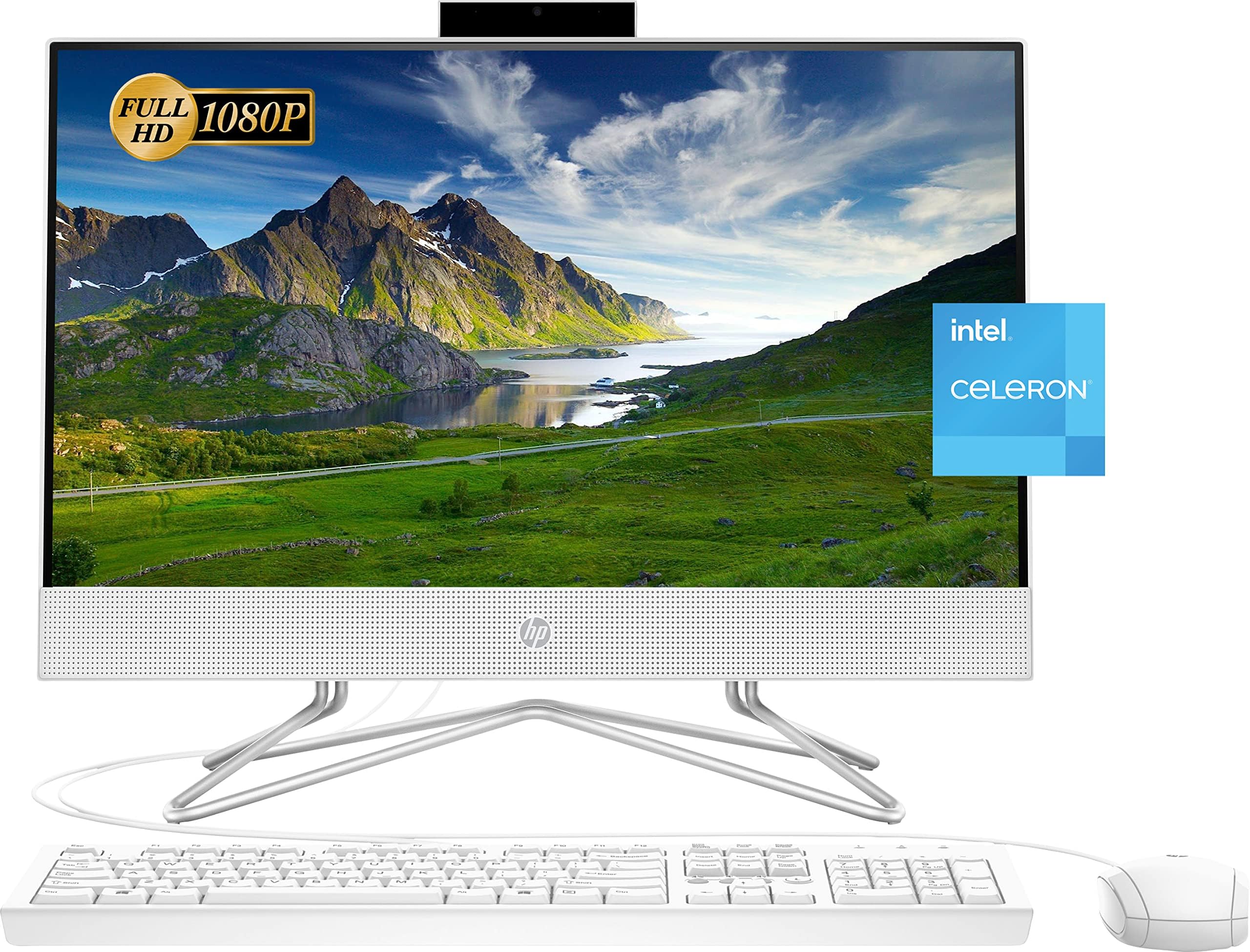 2022 All-in-One Desktop, 21.5" FHD Display, Intel Celeron J4025 Processor, 16GB RAM, 512GB PCIe SSD, Webcam, HDMI, RJ-45, Wired Keyboard&Mouse, WiFi, Windows 11 Home, White