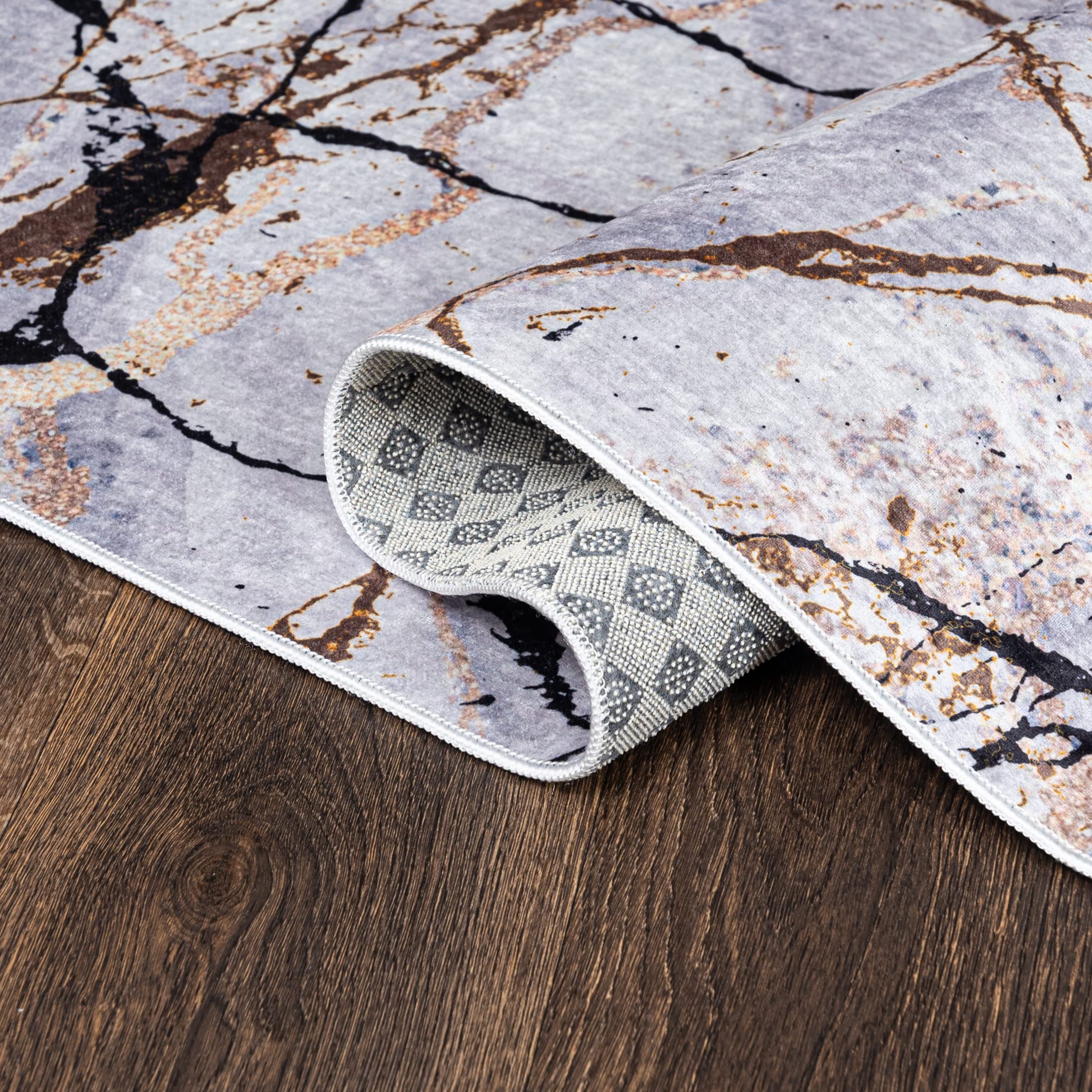 Mazovia Tappeto Salotto Moderno - Tapeto Stampato a Pelo Corto - Morbido Tappeto Camera da Letto - Antiscivolo Tapeto TOSCANA - Tappeto Salotto Motivo Marmo Astratto - Grigio Oro 140x200cm