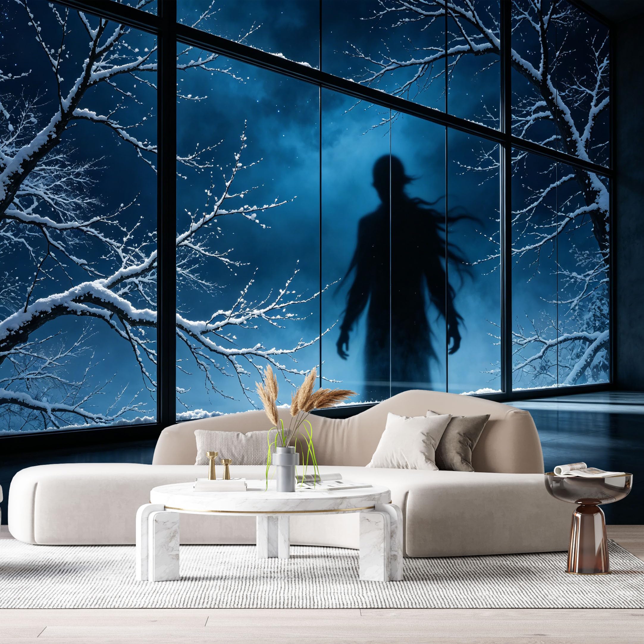 Custom Size Wall Murals Night Winter Forest Snow Tree Silhouette Modern Minimalist 3D Trompe L'Oeil SelfAdhesive Wall Fabric Removable Large Wallpaper for Living Room