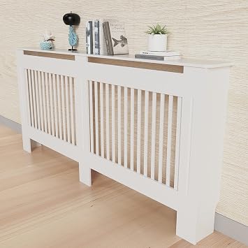 Fativo Extra Height Radiator Cover 100cm White Vertical Slats MDF,XL