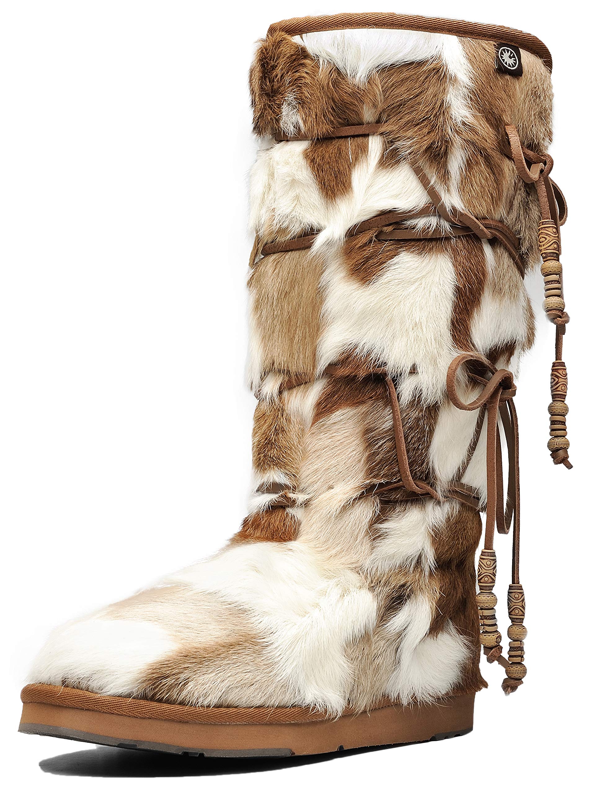 AU&MU Aumu Womens Comfort Suede Fur Shearling Stylish Knee High Winter Snow Boots Women Sheepskin 11 Chestnut