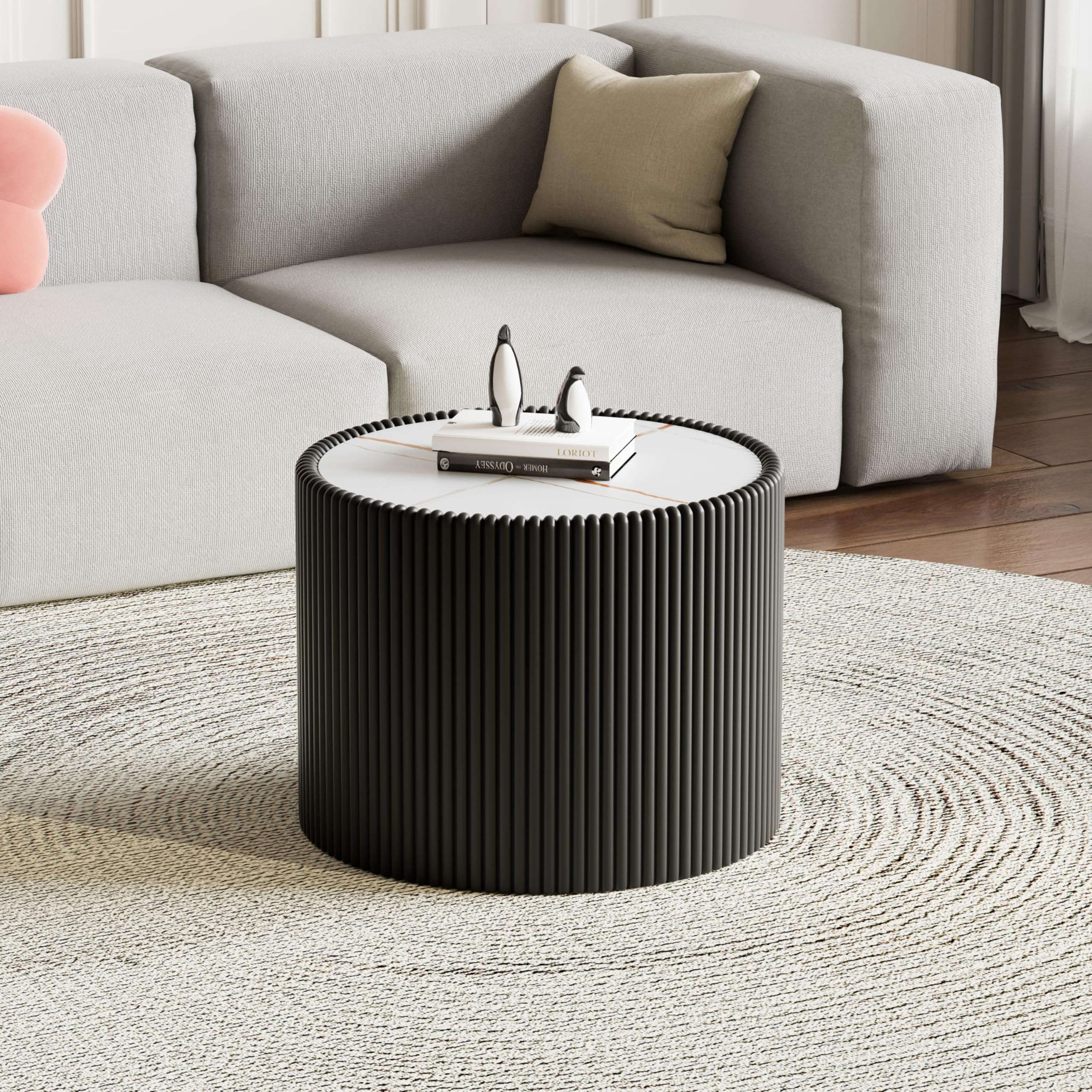 Cylindrical Round Coffee Table for Living Room 17 71 Modern Drum Center Table with PU Leather Material and
