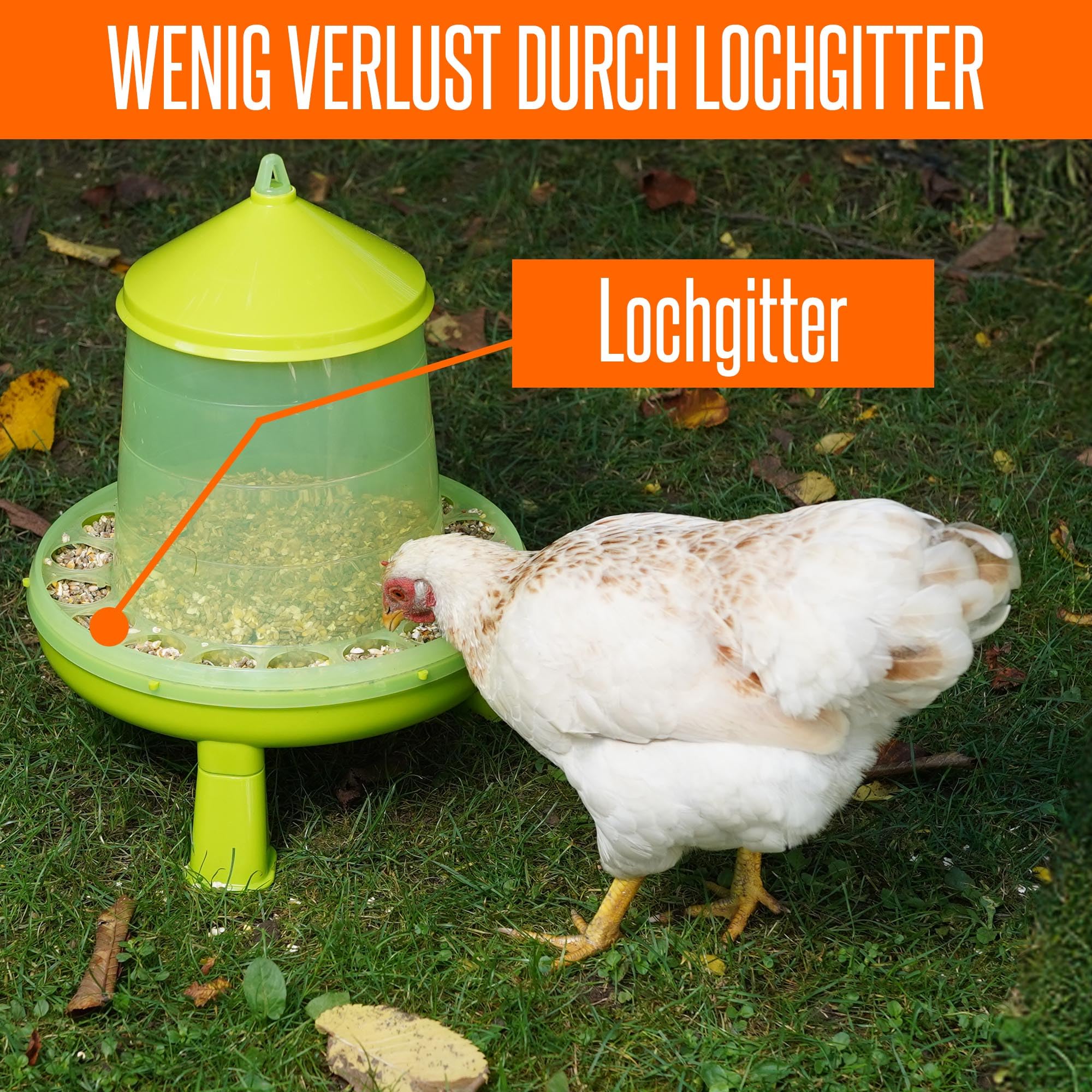 8 Liter Geflügeltränke grün mit Füßen + 4 KG Futterautomat für Hühner, Futtertrog, Futterspender, Hühnerfutter Automat, Futterautomat