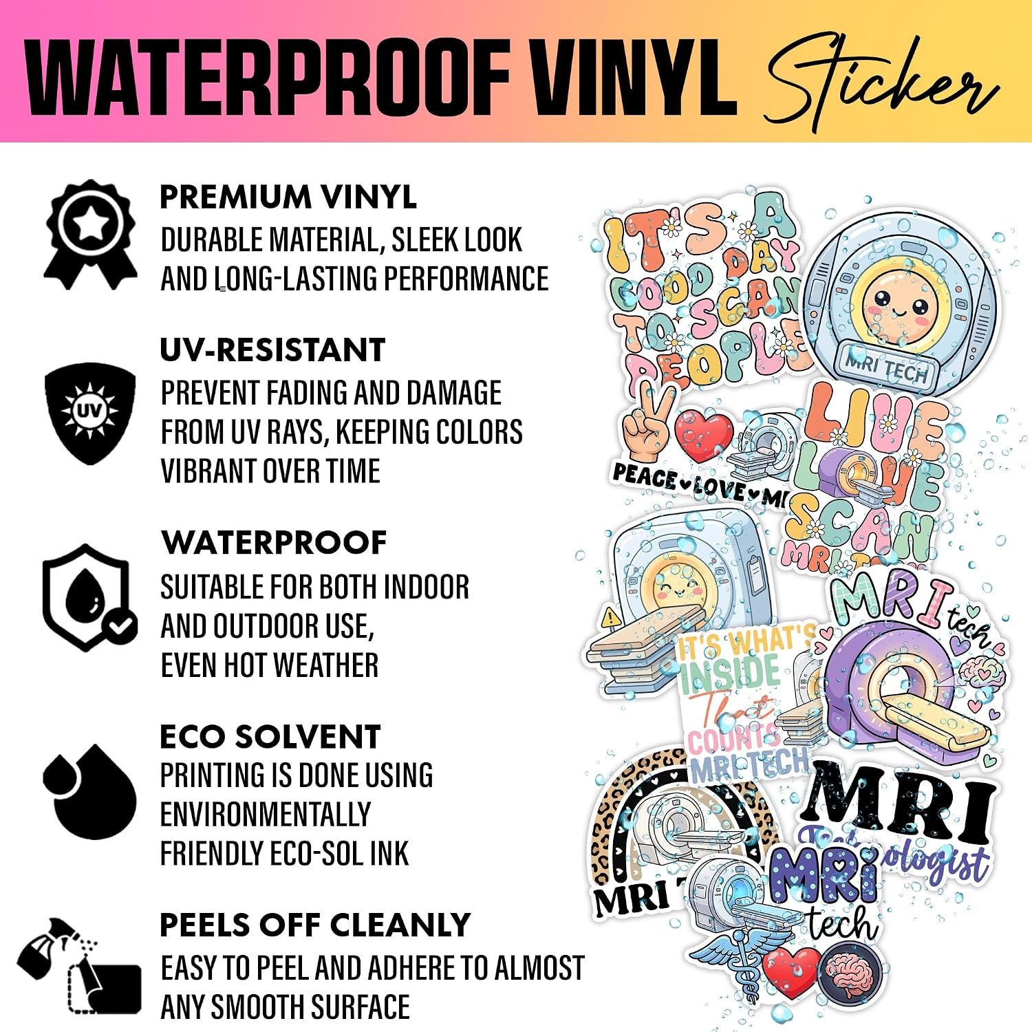 VOTANTA (12 Pcs, 3 inch) - MRI Technologist Stickers Pack, Funny MRI Tech Sticker, Cute Scanner CT Scan Tech Decal, Radiology X-Ray Medical Healthcare Gifts Decoration for Laptop, Phone, Water Bottle image 3