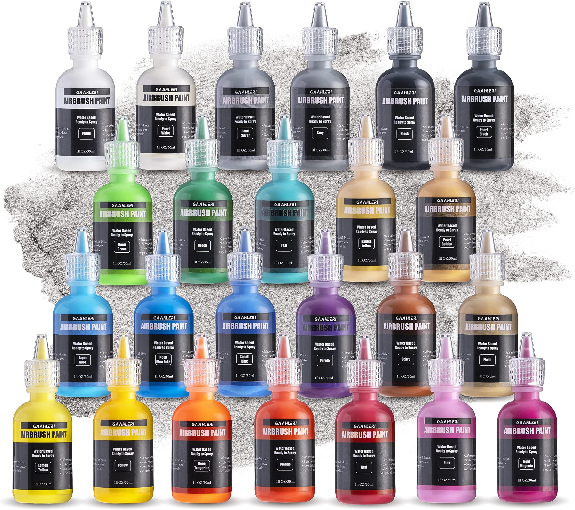Gaahleri Airbrush Paint Set, 24 Colors Airbrush Painting Colors, Water-based Acrylic Airbrush Colors, Opaque & Metallic Color & Pearl Color &, Painting Kits for Artists, Beginners Students