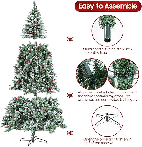 Miniatura 3 de Árbol de Navidad de 7.5 pies, 200 luces LED, árboles de Navidad artificiales de TIMOXMAS 1358 puntas de ramas de PVC con bisagras de metal de piñas,