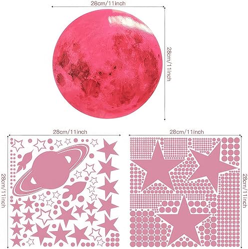 Miniatura 6 de Riakoob Moon and Star Castle - Calcomanías luminosas para pared, brillan en el rosa oscuro, decoración mágica para dormitorios (luna rosa)