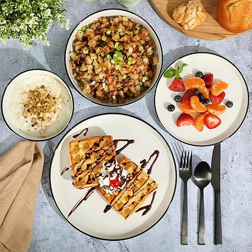 Miniatura 4 de Gibson Home Oslo - Juego de vajilla de porcelana de 16 piezas, color blanco con borde negro, servicio para 4 personas (16 piezas)