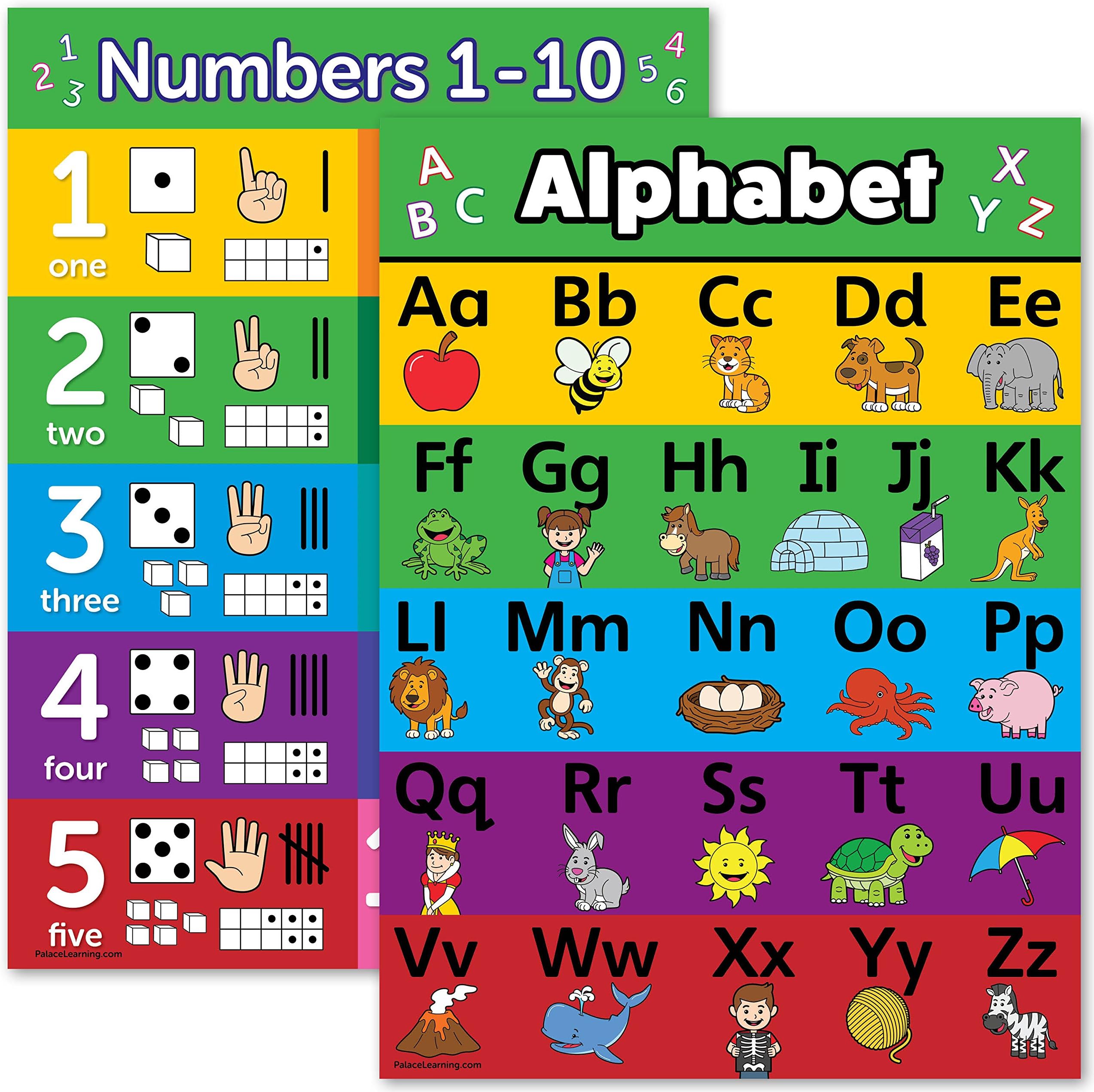 Palace Curriculum ABC Alphabet & Numbers 1-10 Visual Learning Poster Chart Set - LAMINATED (18" x 24",LAMINATED)