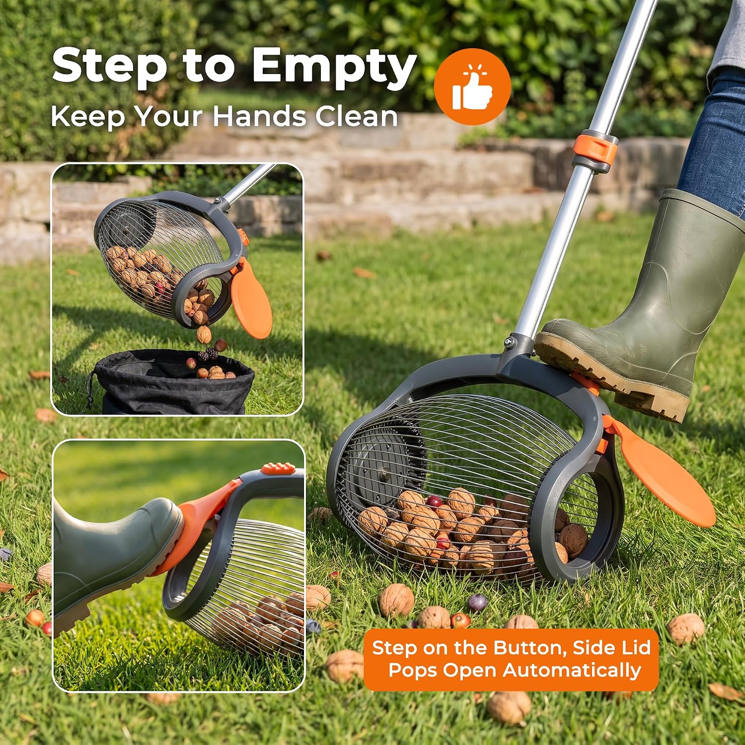 Acorn Picker Upper Roller with Foot Release Nut Gatherer