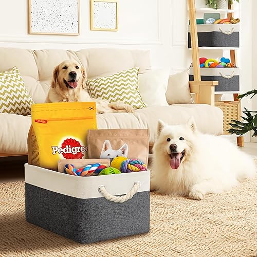 Miniatura 12 de Simple Houseware Contenedor grande de tela de almacenamiento, 14.4 x 10 pulgadas con asas, paquete de 3, organizador plegable para armario y Gris