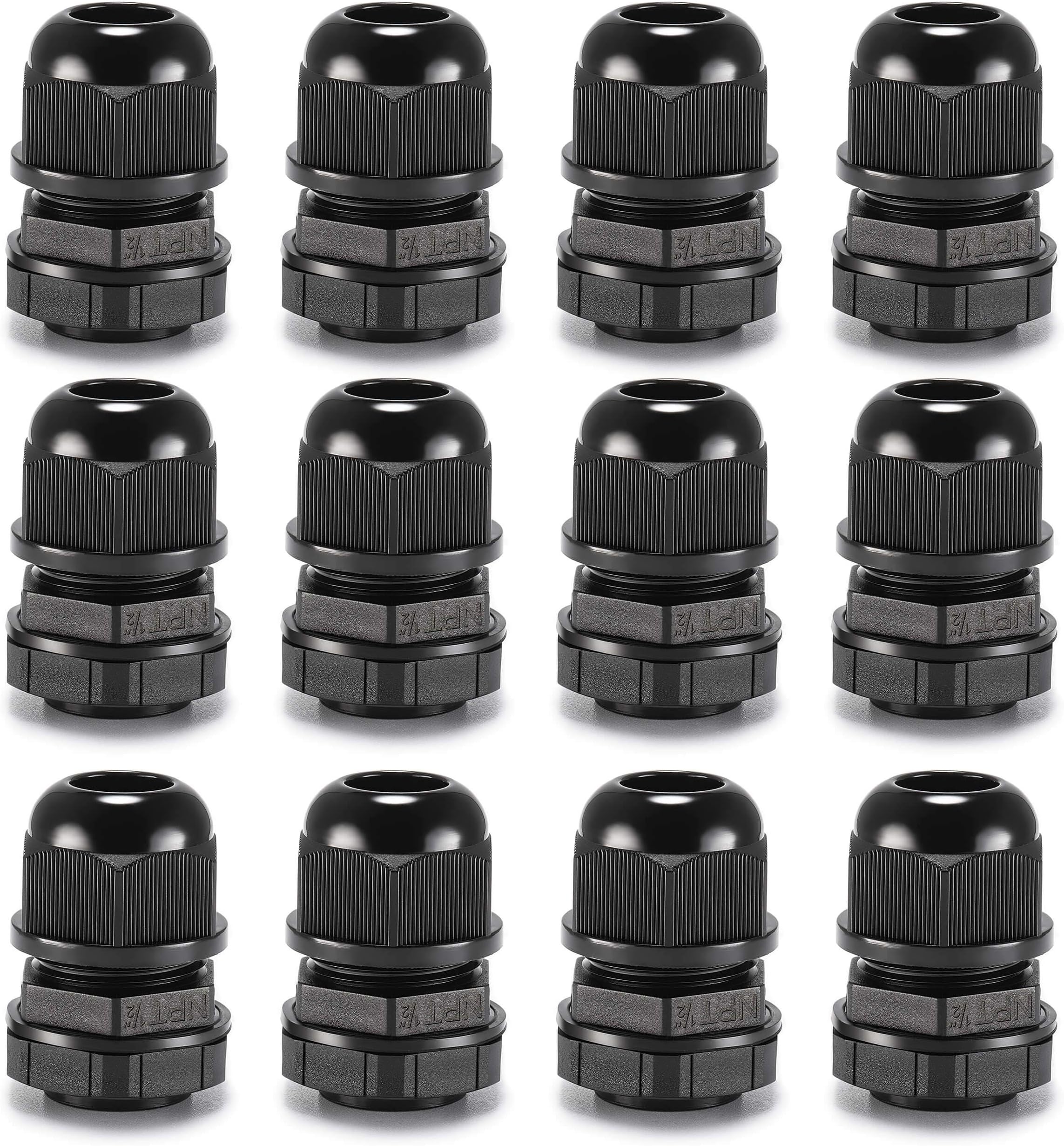 QILIPSU 12pcs 1/2" NPT Cable Gland Waterproof IP68 Nylon Cable Pass Through Cord Grip Connector Strain Relief Wire Grommet