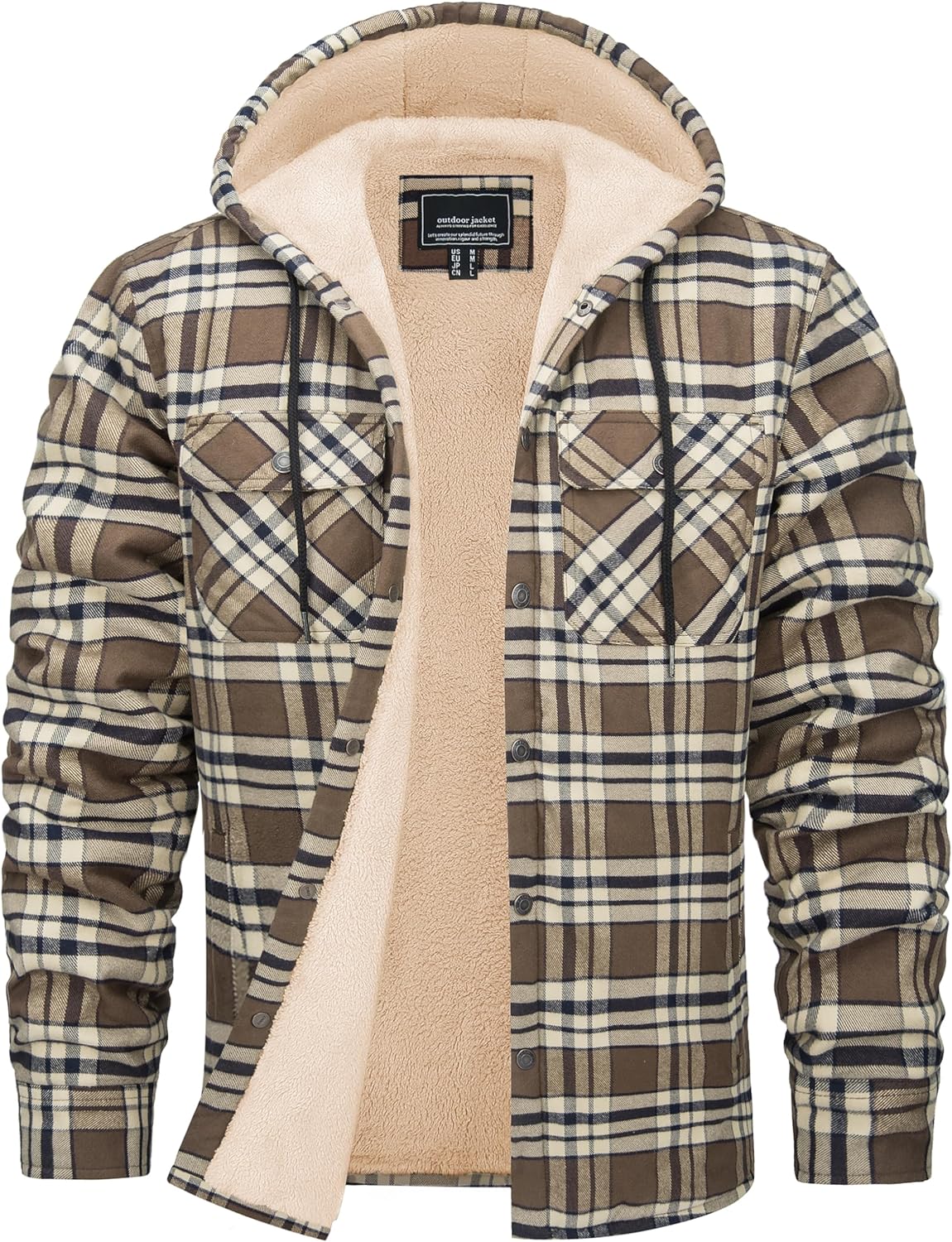 EKLENTSON Mens Winter Jacket Sherpa Lined Flannel Shirt Heavy Warm Coat Fleece Casual Button Down Cotton Plaid Hoodies - Image 4