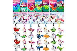 Valentine's Day Gift Cards with Unicorn Dinosaur Keychain for Kids