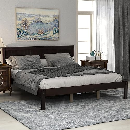 Miniatura 3 de Harper & Bright Designs Cama Queen con cabecero, cama de plataforma Queen con soporte de listones de madera, no necesita somier (Queen, espresso)