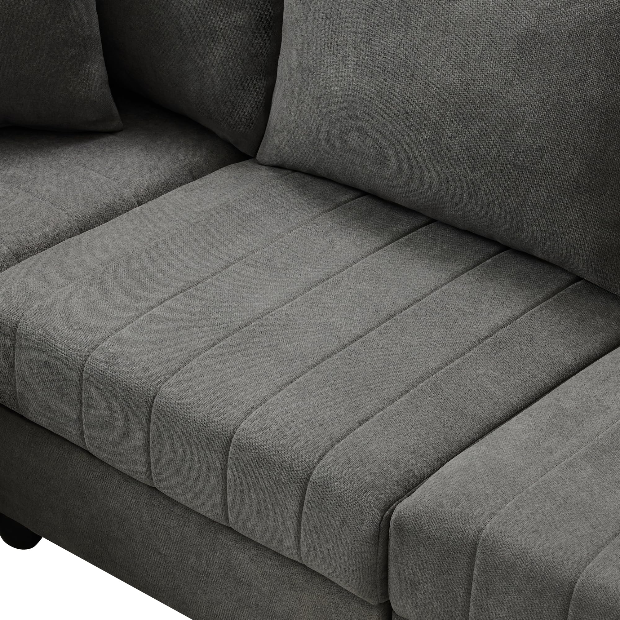 Divano angolare moderno 5 posti con a righe verticali,divano componibile a U con poggiapiedi trasformabile,divano modulare a L,220x194x85cm,cotone e lino,per soggiorno/appartamento (Grigio)