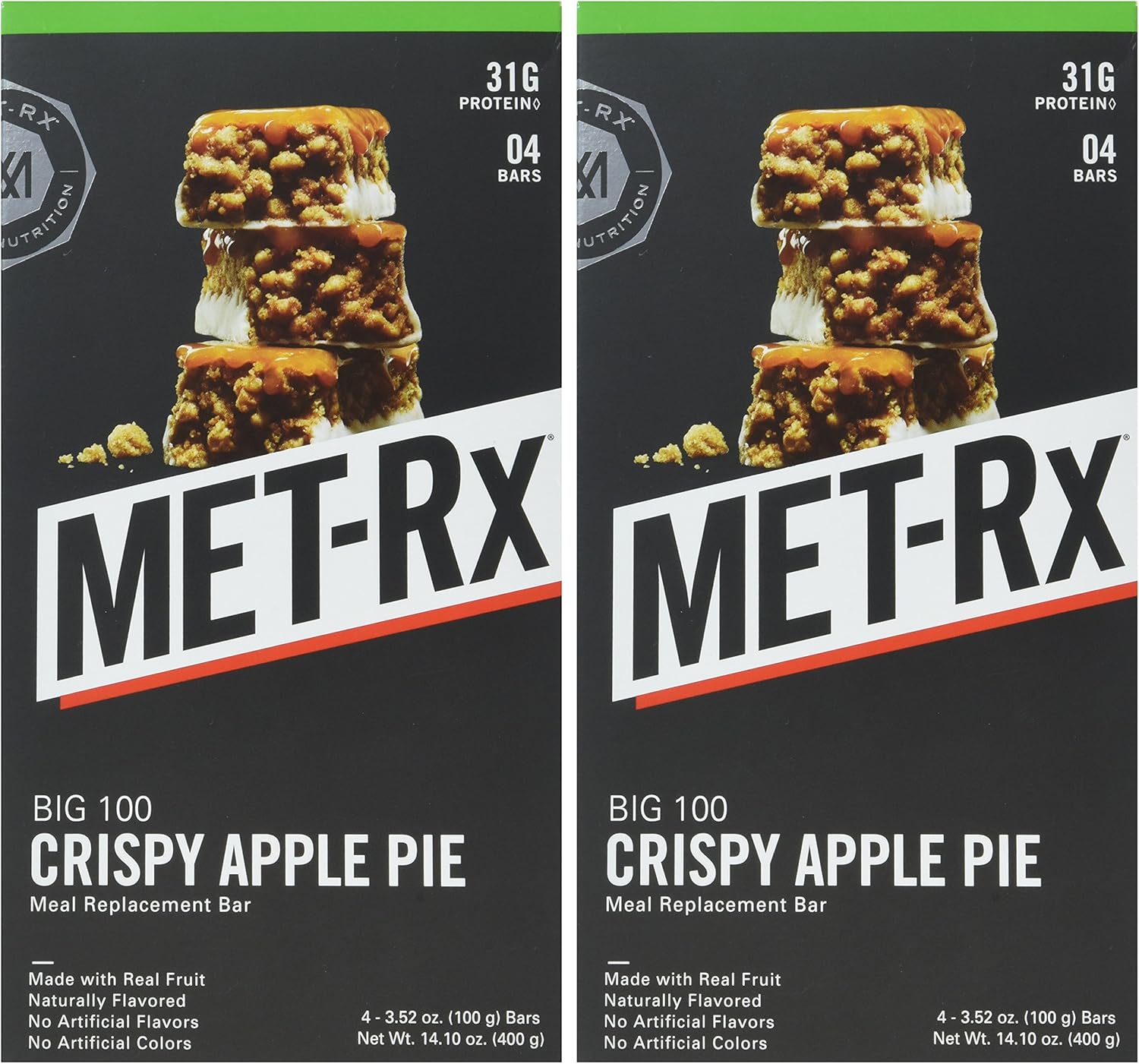 MET-Rx Big 100 Protein Bar, Meal Replacement, 30G Protein, Gluten Free, Crispy Apple Pie, 3.52 oz. ea, 8 Count (Packaging May Vary)