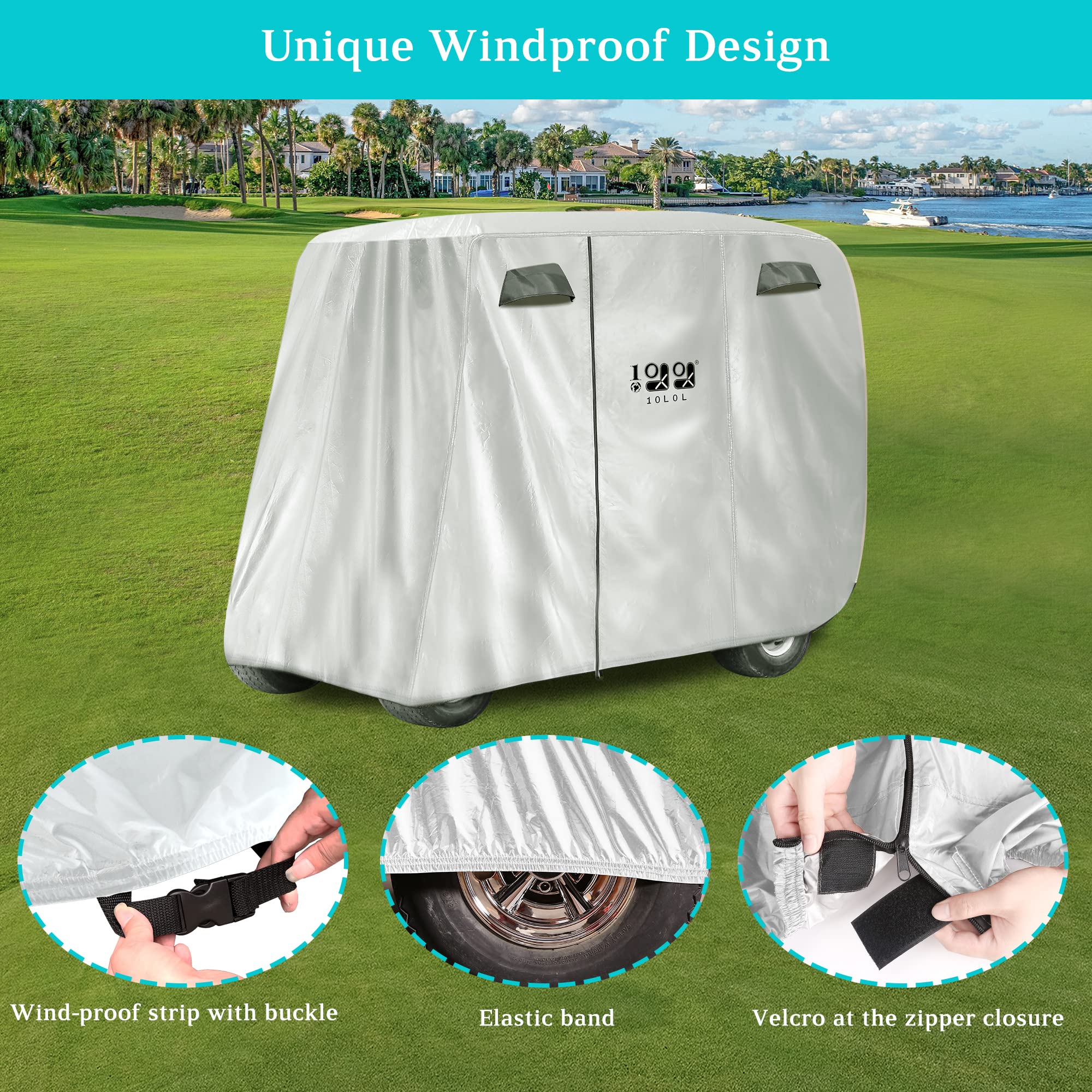 10L0L Housse Universelle pour voiturette de Golf EZGO, Club Car et pour Yamaha, imperméable et Durable, Blanc argenté