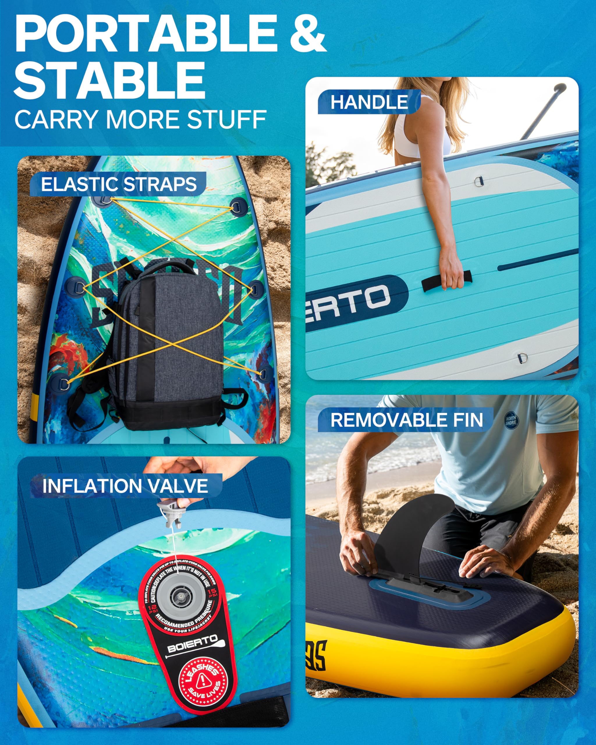 美品　BOIERTO スタンドアップパドルボード1回使用　送料込み！　SUP Amazon | BOIERTO Inflatable Stand Up Paddle Board 11'*33