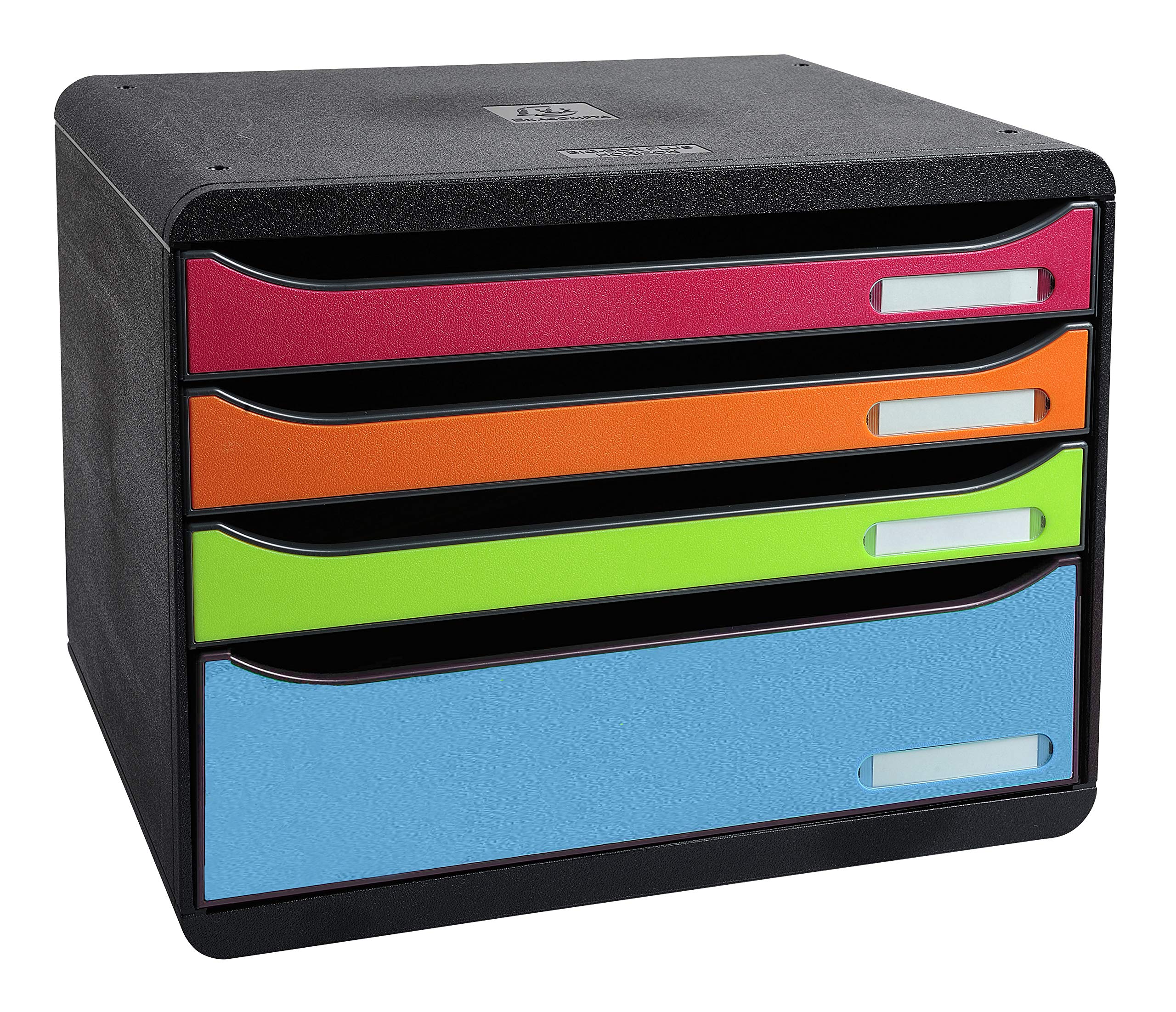 ExacomptaRef 315798D - Iderama Collection - Big-Box Plus - 270 x 355 x 271mm in Size, Landscape, 4 Drawers Set, Suitable for A4+ Documents - Black/Harlequin