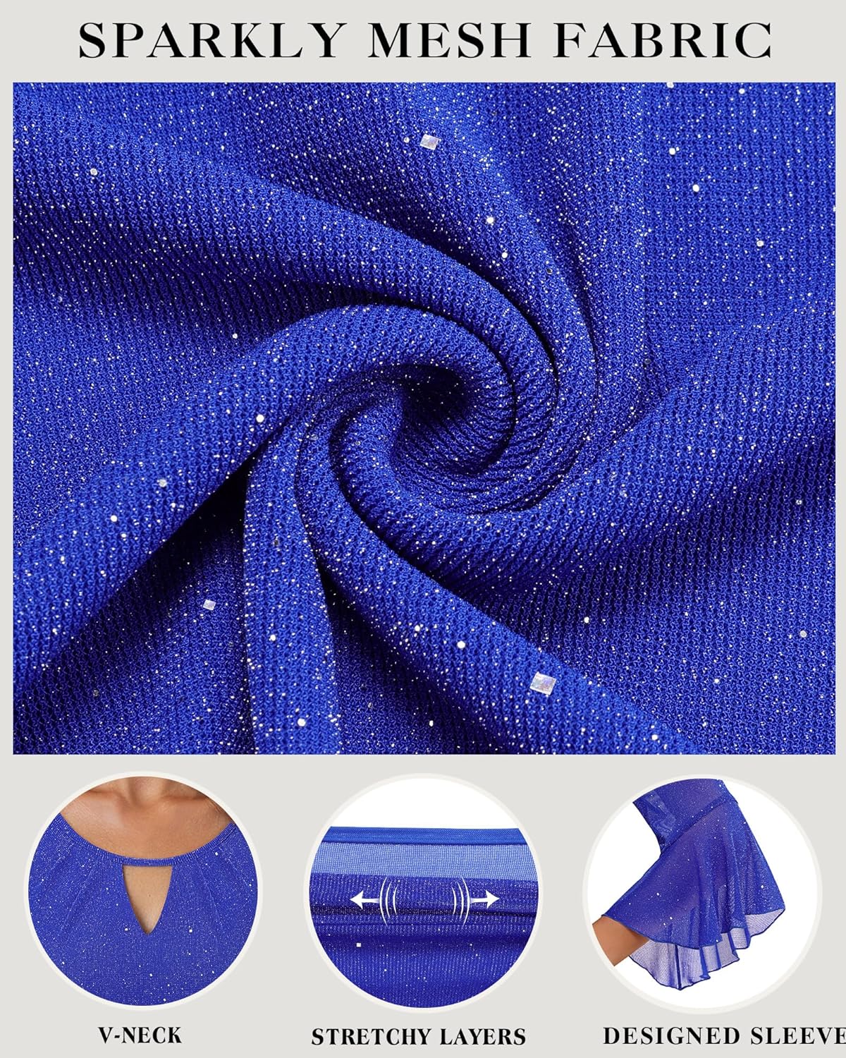 VALOLIA Womens Sparkly Tops Dressy Ruffle 3/4 Sleeve Blouses Glitter Cocktail Party Evening Shirts - Image 6