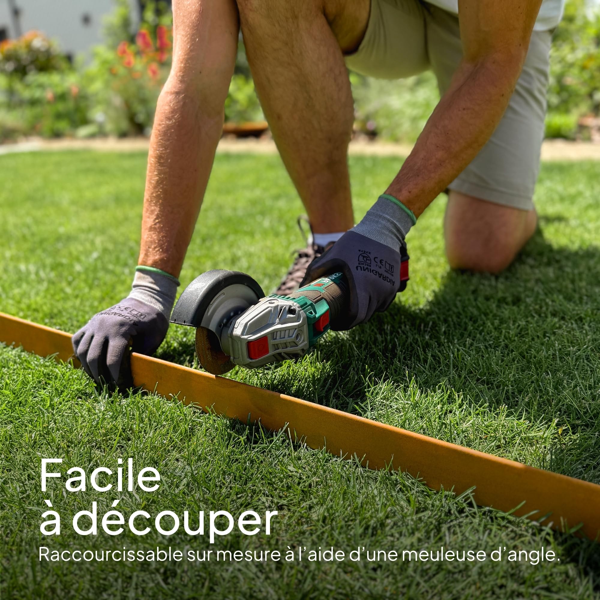 UNIGARDIA Bordure de Jardin en Acier Corten 5 m, Hauteur 5 cm, Rebord 5 mm | Bordure de Pelouse Flexible en Métal, Installation facile, Piquets d’ancrage inclus