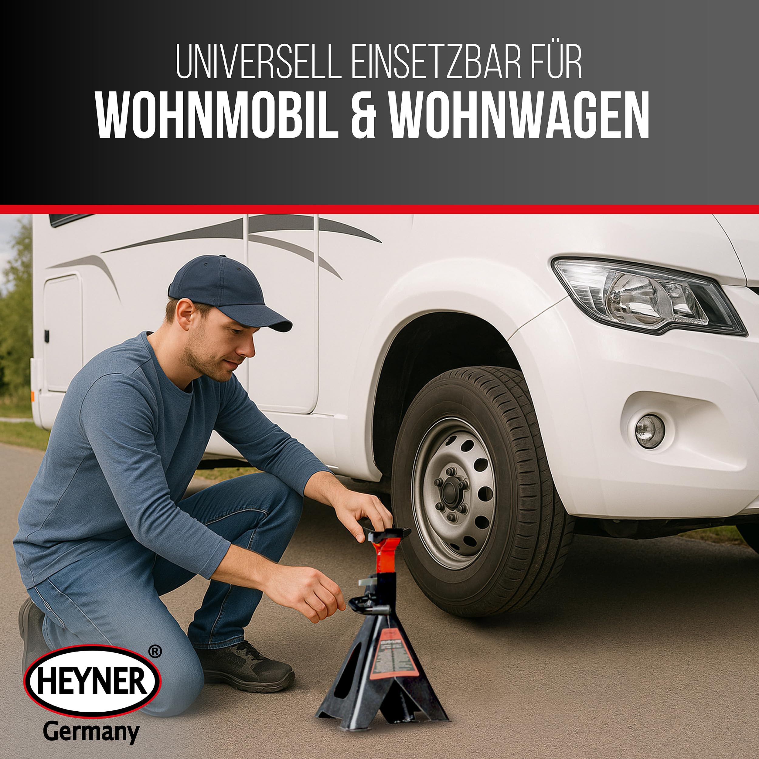 HEYNER® Unterstellbock 2er Set mit Gummiauflage Hubhöhe 400-620 mm TÜV-Zertifiziert Traglast 6t Stützbock Stützfuß 10-Fach Höhenverstellbar
