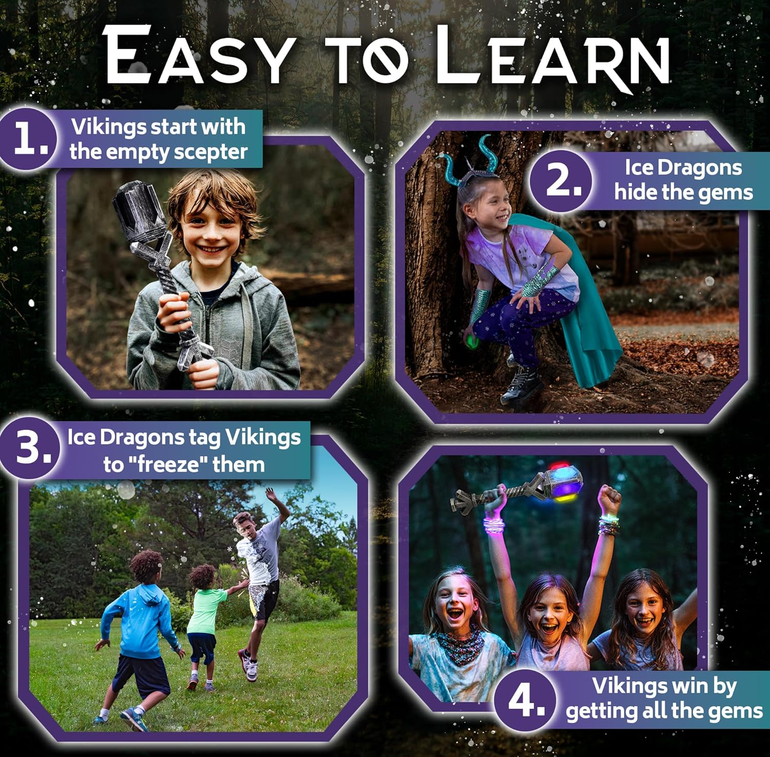 Freeze Tag with a Twist: Vikings of the Northern Lights | 3-10 Players, Ages 5+ | Glow in the Dark | Gem Treasure Hunt | RV & Family Camping Games | Outdoor Games for Kids | Backyard & Summer Toys