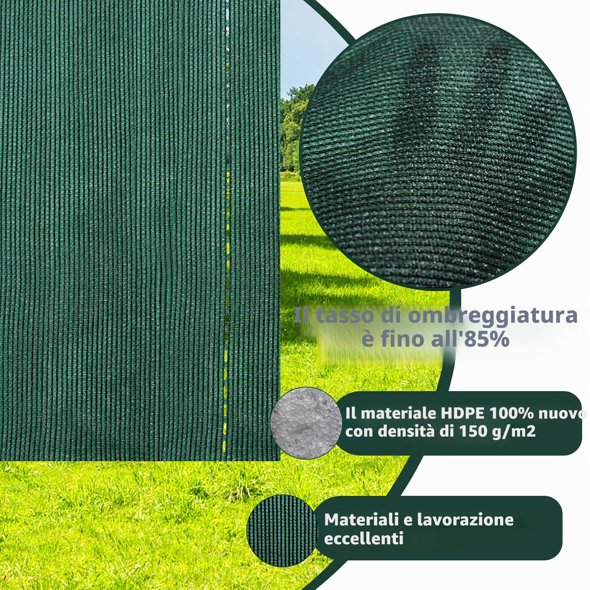 UISEBRT Pannello di Recinzione Protezione Privacy Tessuto HDPE 150 g/m² Antivento Pannello Tennis con Fascette per Giardino, Campo Sportivo, Recinzione a Catena (1.5x10m, Verde)